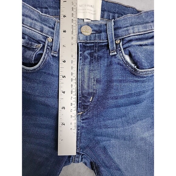 McGuire Jeans Womens 26 25x29  Flare Stretch Dark Blue Low Rise Raw Hem Fray USA - Picture 8 of 14